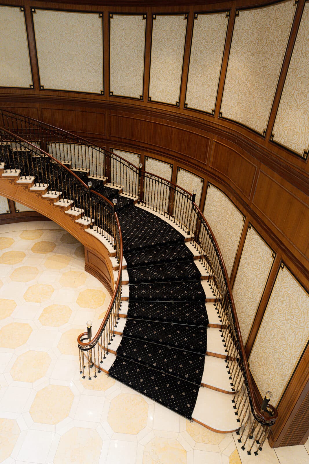 Stair runner sweeping downward seen from above